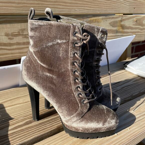 Aldo Aliria Combat Boot Heels Velvet Grey Olive Green Size 8 - Picture 10 of 10